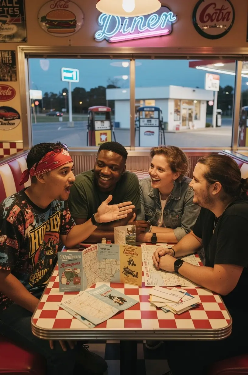 Визит-центр с выставленными дорожными наборами, предлагающими локальные экскурсии и скидочные купоны.